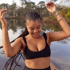 NWT Aerie Black Ruffle Scoop Bikini Top Size Small Swim Padded Adjustable